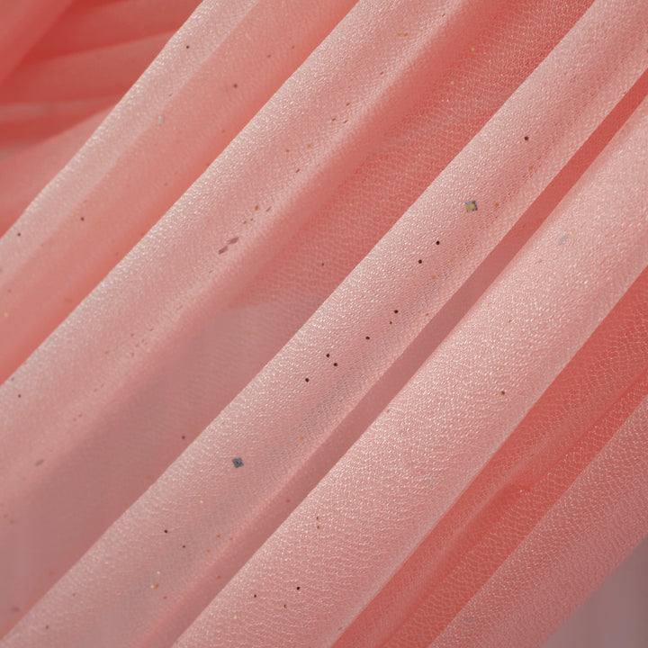 Blush Chiffon Fabric with Glitter 1.5mx25m - (Sheer Stretch Crepe Chiffon), close up glitter flecks