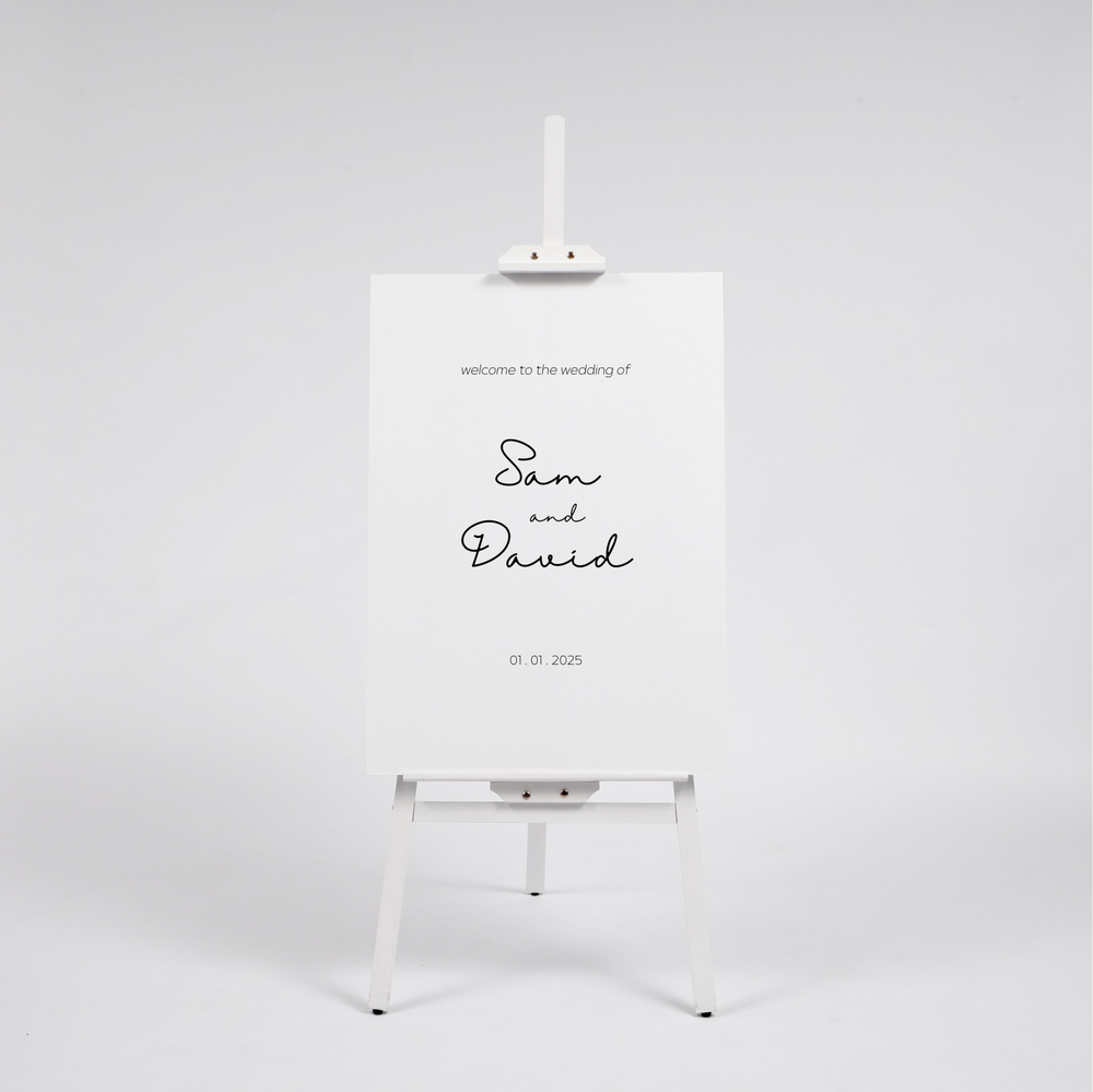 White Timber Wedding Easel - (150cm), with sign