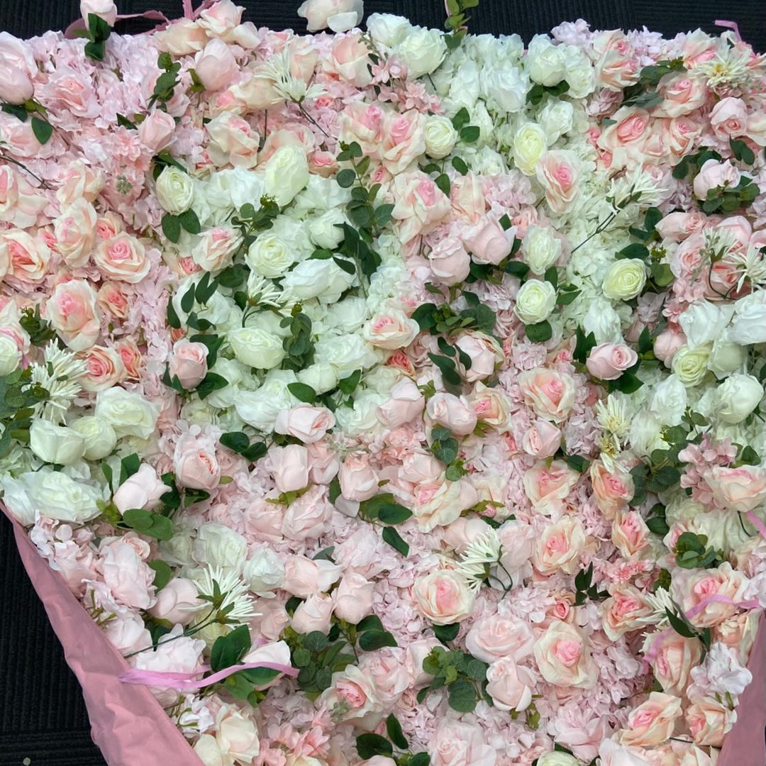 3D Flower Wall Backdrop Curtain - White & Pink (3x3m ROLL UP)