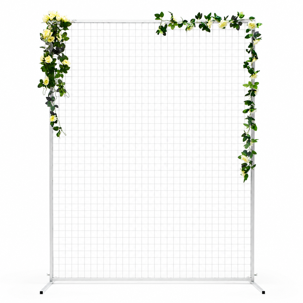 Flower Wall Mesh Stand Frame - Square Edge - White (2mx1.5m) with floral vine