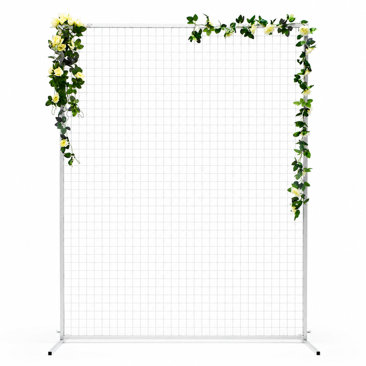 Flower Wall Mesh Stand Frame - Square Edge - White (2mx1.5m) with floral vine
