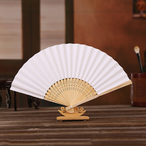 Folding Hand Fan - White - 42cm x 23cm