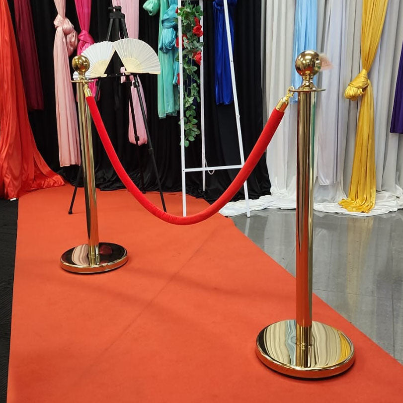 Premium Bollard / Stanchion & Velvet Rope Set (Gold with Red Rope ...
