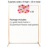 glod mesh frame with 1 flower panel to show for to assemble, 3 panels wide by 5 high