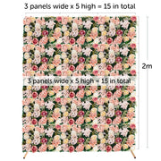 Flower wall combo measurements 1.8m wide by 2m high uses 15 flower panels,