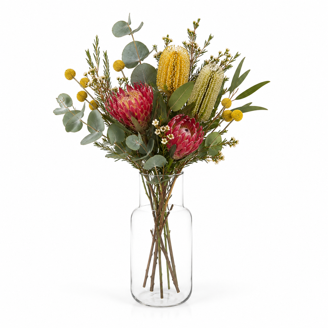 Glass Bottle Vase - Clear (9x21cm) with Flowers