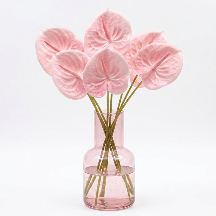 Glass Bottle Vase - Pink (9x21cm) with Flowers