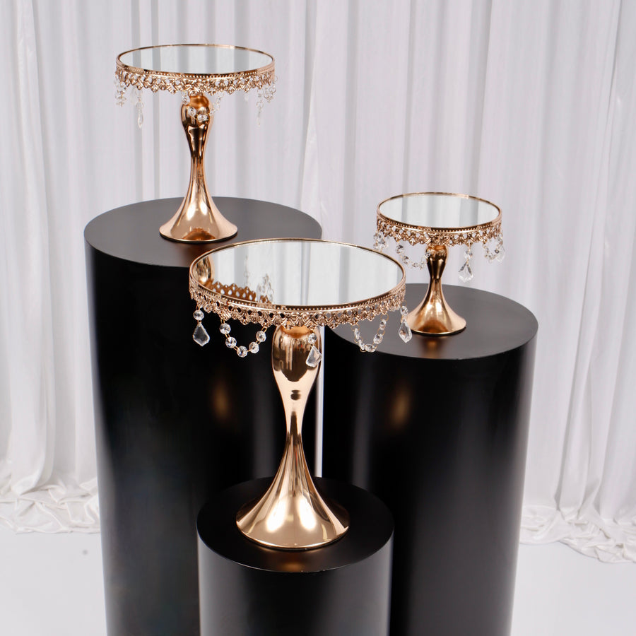 Gold Cake Stand 3 Piece Set. 20x20cm, 25x29cm, 30x39cm front view