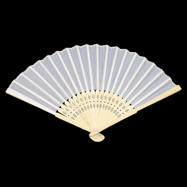 Folding Hand Fan - Silk White - 42cm x 23cm on black