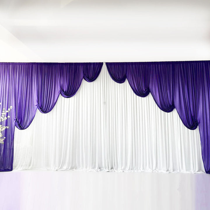 White ice silk backdrop with Purple contour swag ice silk
