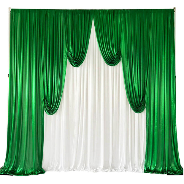 Ice Silk Event Backdrop with Venetian Contour Stage Curtain / Valance Swag (Jade and White) 3m wide x 3m high