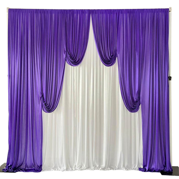 Ice Silk Event Backdrop with Venetian Contour Stage Curtain / Valance Swag (Purple and White) 3m wide x 3m high