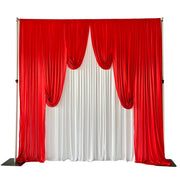 Ice Silk Event Backdrop with Venetian Contour Stage Curtain / Valance Swag (Red and White) 3m wide x 3m high