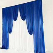 Ice Silk Event Backdrop with Venetian Contour Stage Curtain / Valance Swag (Royal Blue and White) 3m wide x 3m high side angle 2