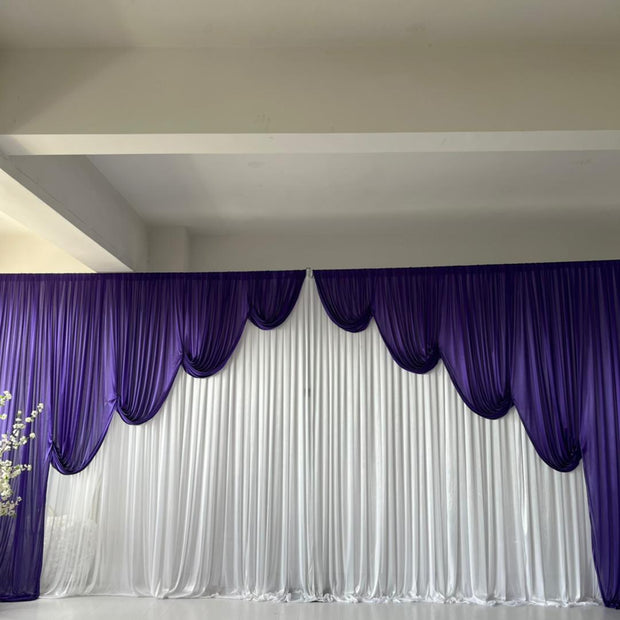 White ice silk backdrop with Purple contour swag ice silk