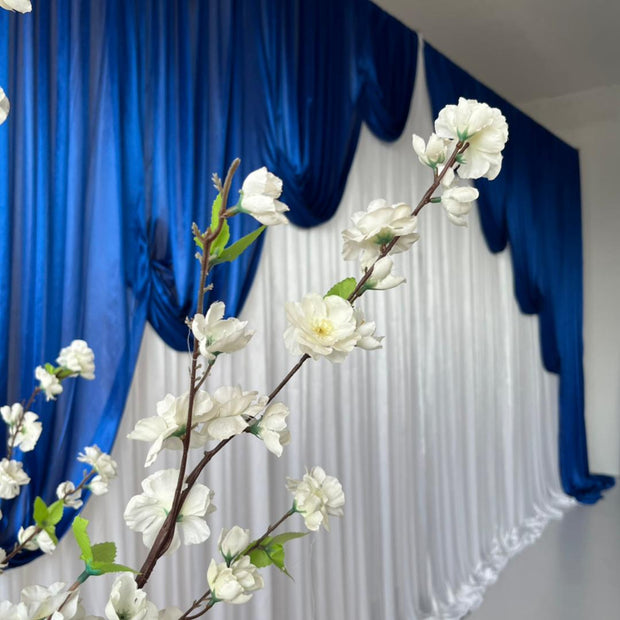 White Ice Silk & Royal Blue contour swag ice silk curtain 6m