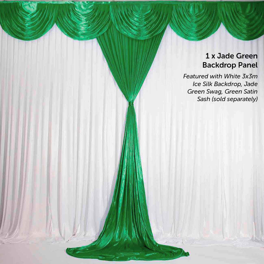 Ice Silk Satin Convertible Backdrop Panel - Dark Green (1x3m) tied and with jade green swag