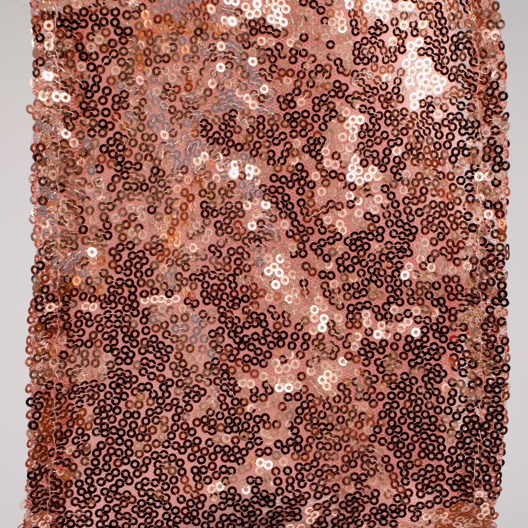 Sequin Lycra Chair Bands - Rose Gold, close up of sequins