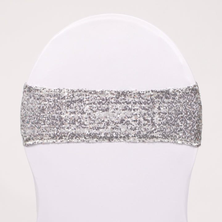 Sequin Lycra Chair Bands - Silver