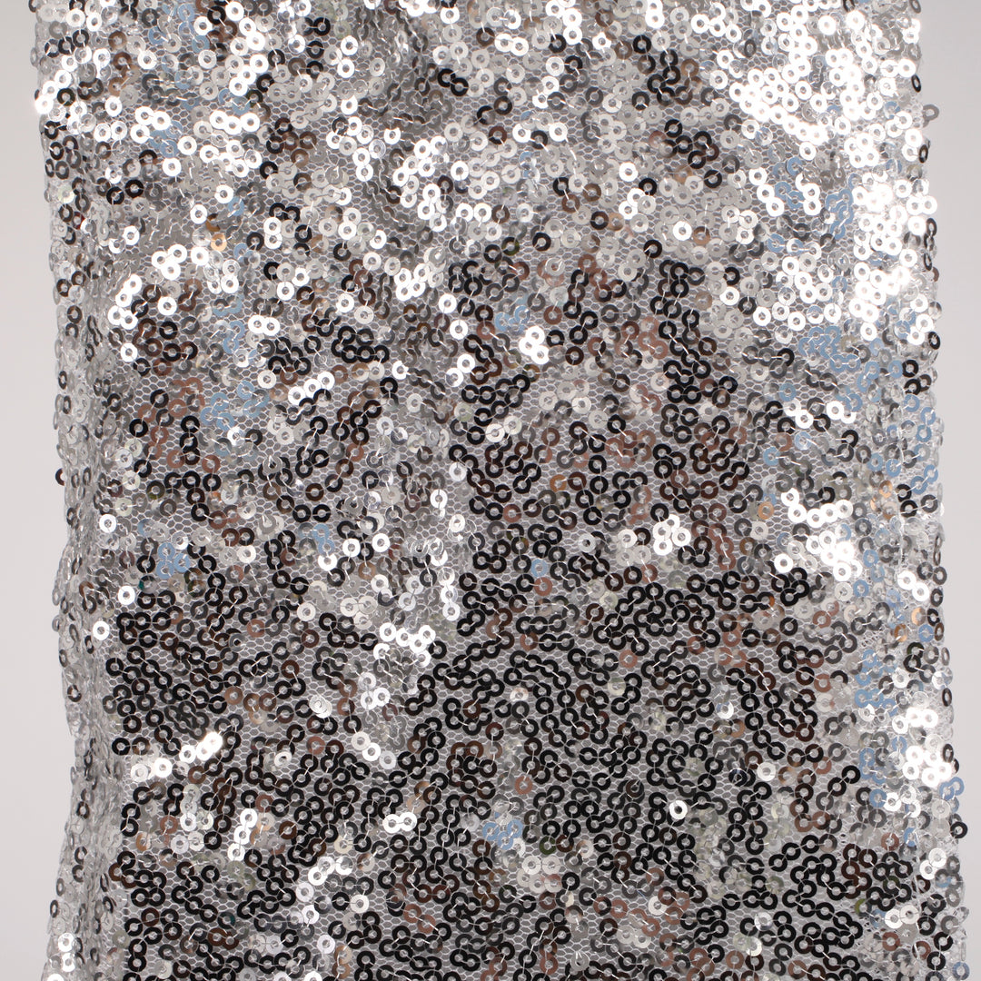 Sequin Lycra Chair Bands - Silver, close up of sequins