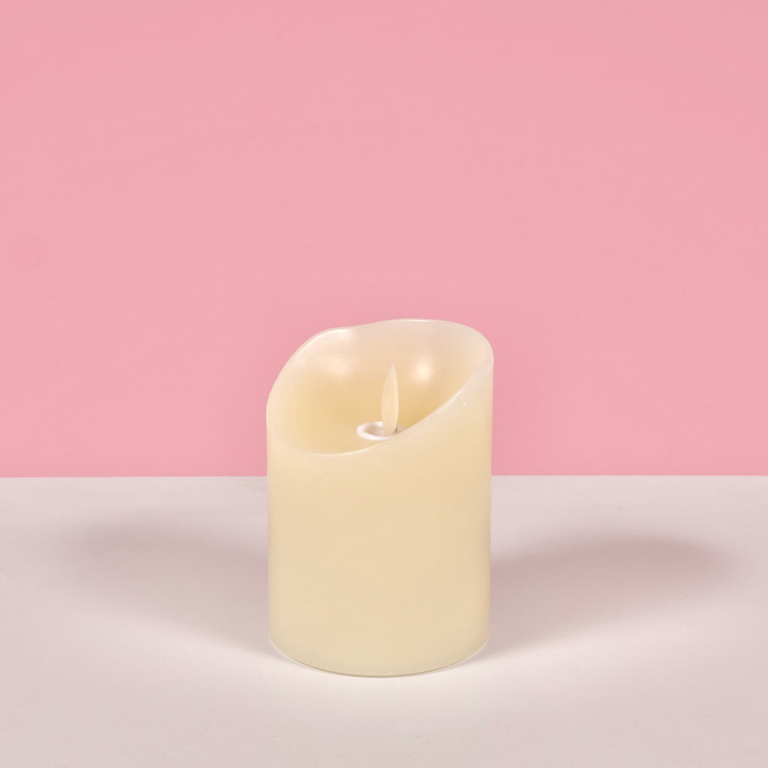 LED Flameless Flickering Wax Pillar Candle - Ivory (7.5x10cm)