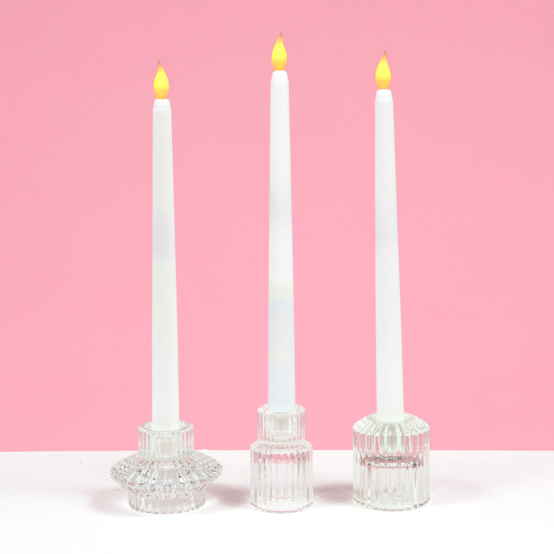 LED Flameless Taper Candle - White with optional taper candle holders