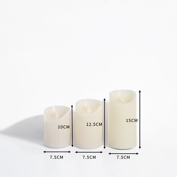 LED Flameless Flickering Wax Pillar Candle - Ivory (7.5x10cm)