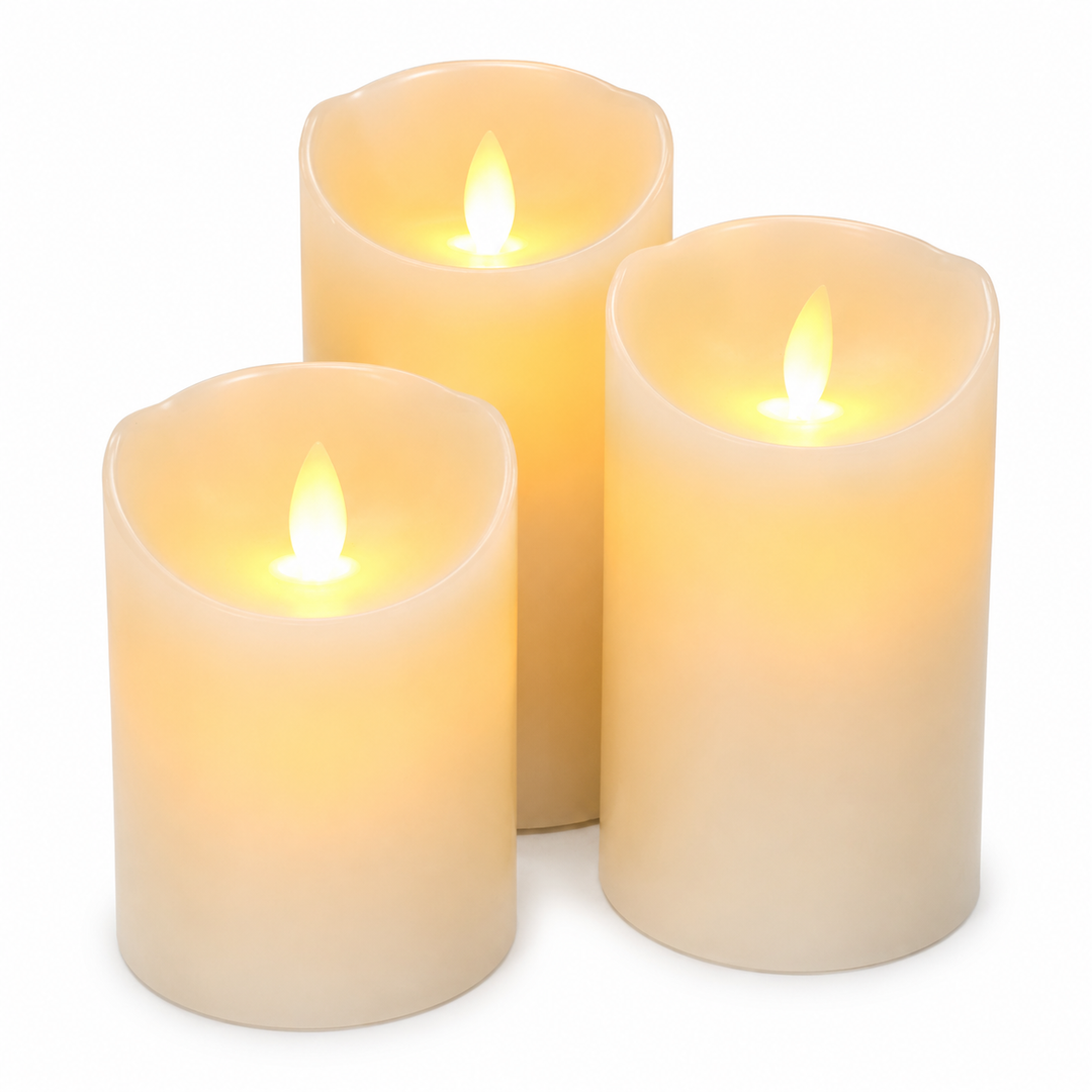 LED Flameless Flickering Wax Pillar Candle - Ivory (7.5x15cm) all sizes