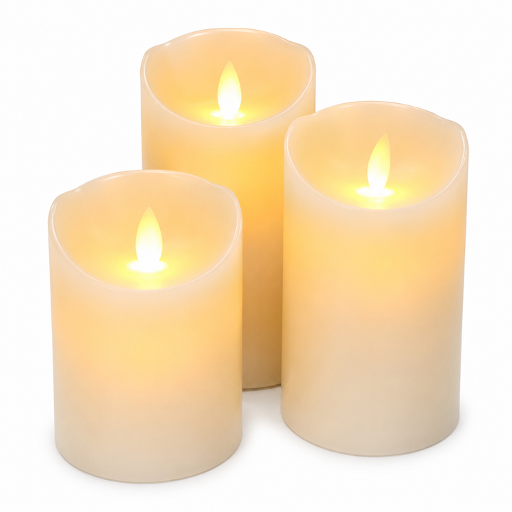 LED Flameless Flickering Wax Pillar Candle - Ivory (7.5x15cm) all sizes
