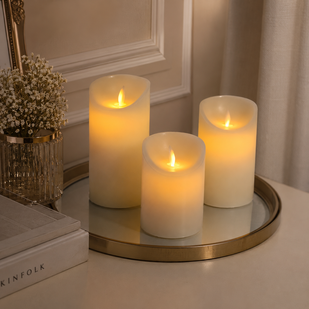 LED Flameless Flickering Wax Pillar Candle - Ivory (7.5x12.5cm) ambiance