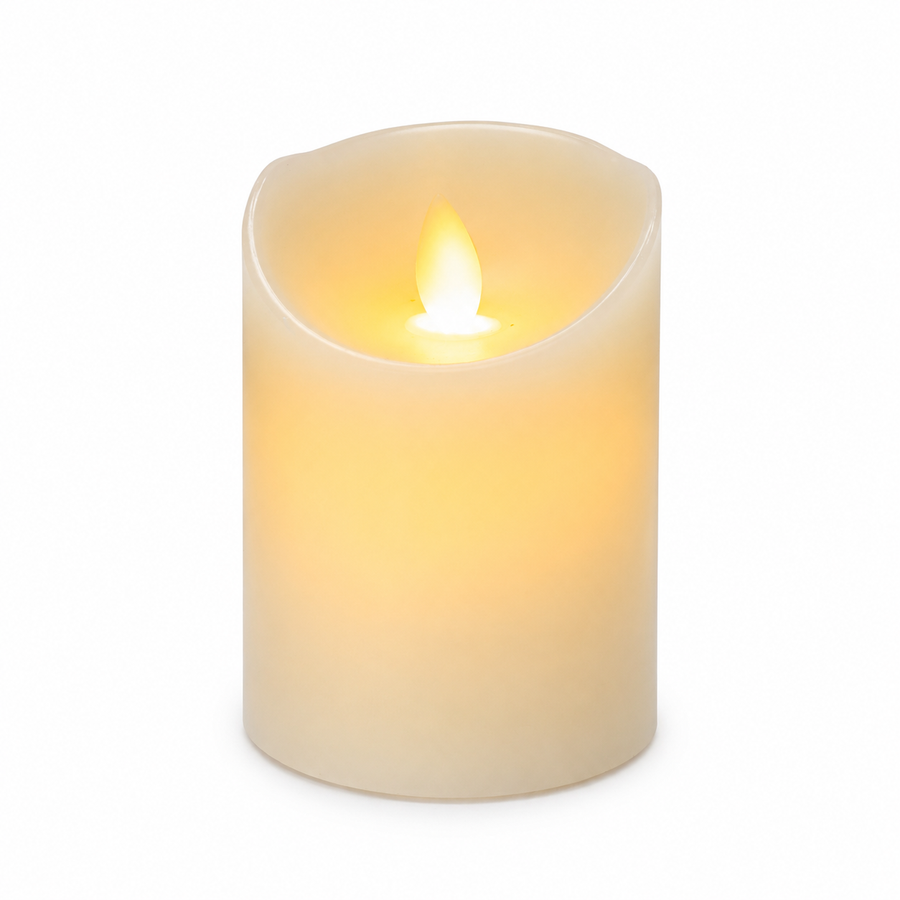 LED Flameless Flickering Wax Pillar Candle - Ivory (7.5x10cm)