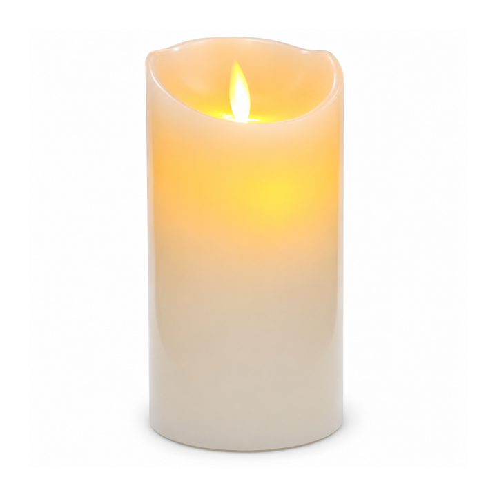 LED Flameless Flickering Wax Pillar Candle - Ivory (7.5x15cm)