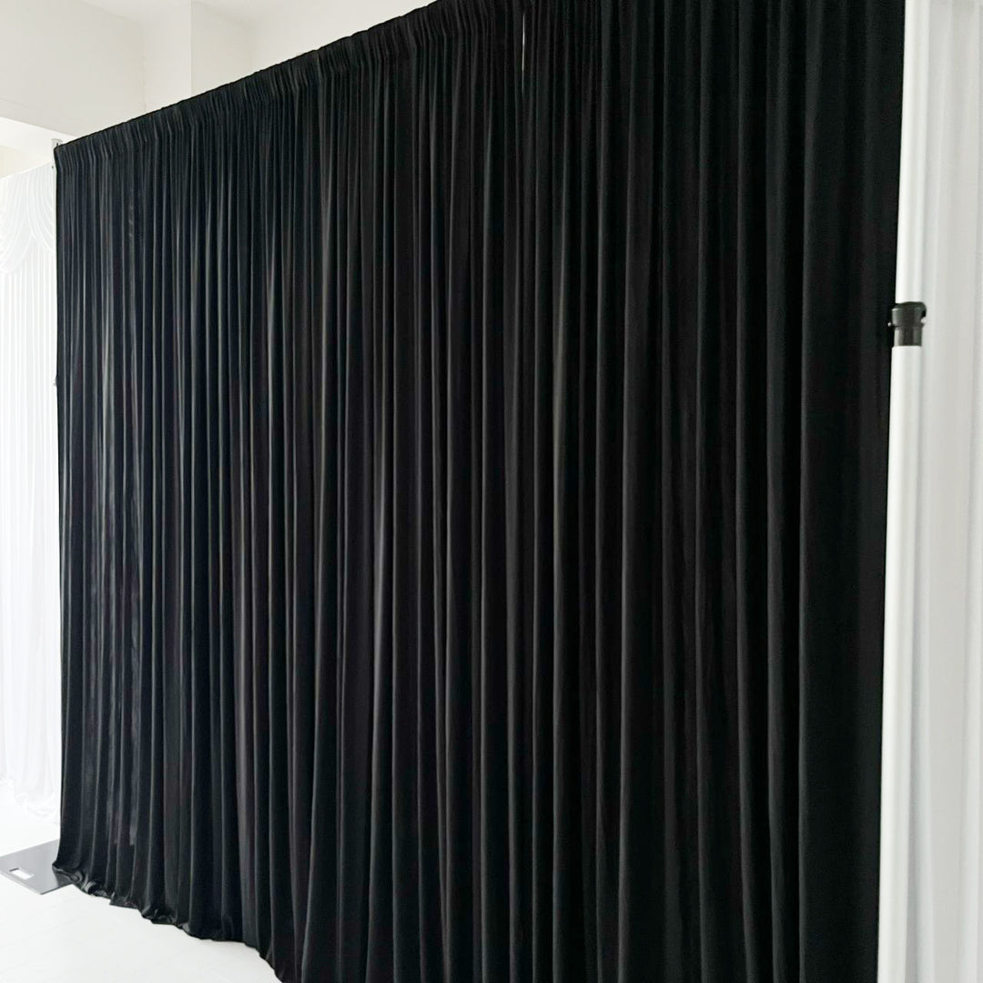 Lycra Backdrop Convertible Panels 1.6x3m - Black, three panels gathered to create 3x3m backdrop