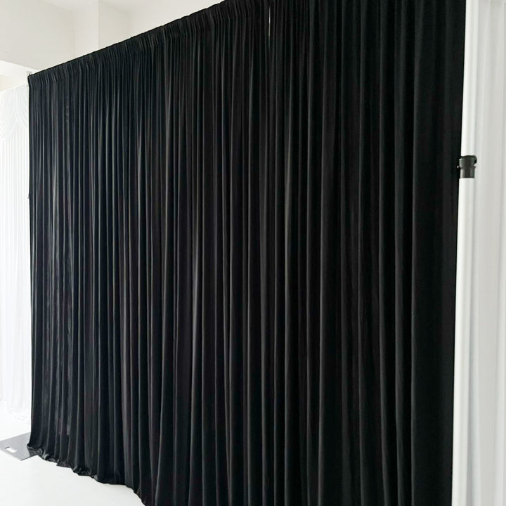 Lycra Backdrop Convertible Panels 1.6x3m - Black, three panels gathered to create 3x3m backdrop