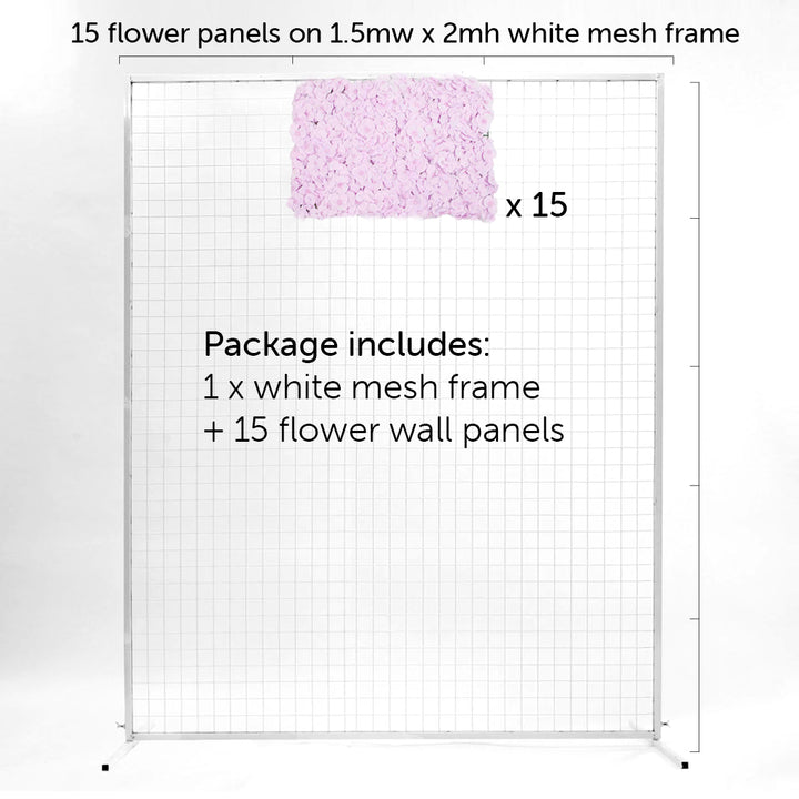 Lavender Hydrangea Flower Wall + White Mesh Frame Freestanding Package (2m x 1.8m)