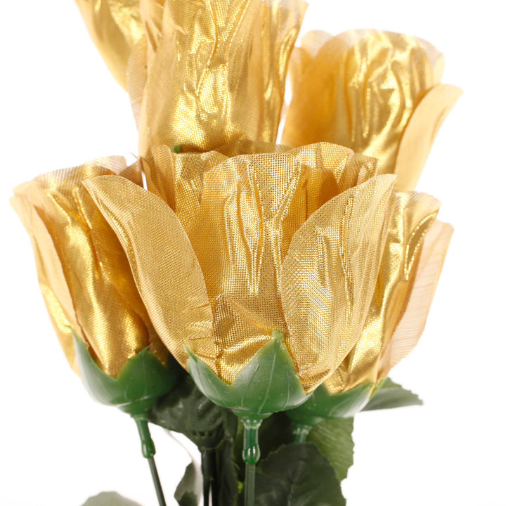 Artificial Silk Premium Rose Bud Bouquet - Gold close up