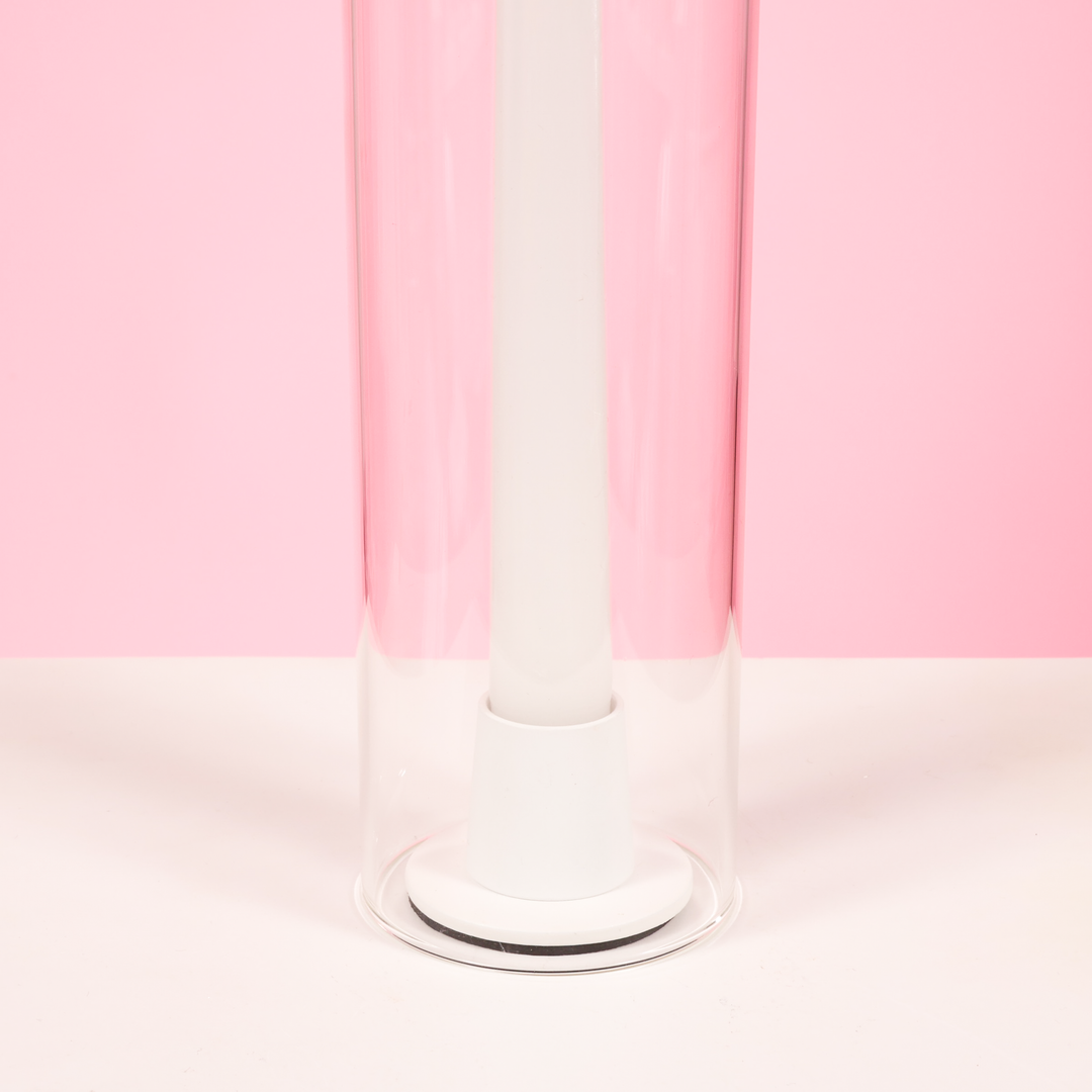 Metal Taper Candle Holder - Small - White with taper candle and glass sleeve