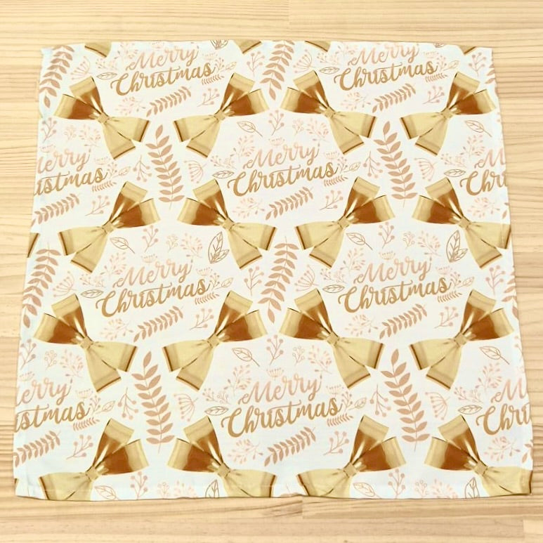 Christmas Cloth Napkins - Merry Christmas Gold Bows on White (50x50cm)