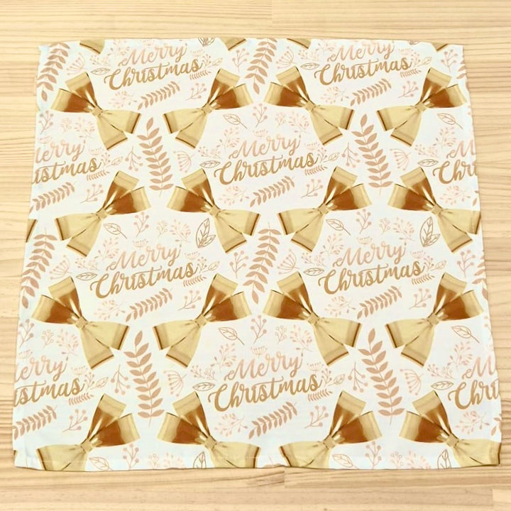 Christmas Cloth Napkins - Merry Christmas Gold Bows on White (50x50cm)