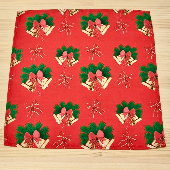 Christmas Cloth Napkins - Christmas Bells on Red  (50x50cm)
