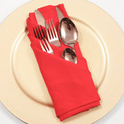 Cloth Napkins - Red (50x50cm) with a rose gold cutlery set and a sparkly gold charger plate
