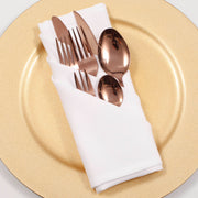 Cloth Napkins - White (50x50cm) with rose gold cutlery set on a sparkly gold charger plate