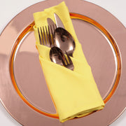 Cloth Napkins - Yellow (50x50cm) with rose gold cutlery set on a shiny rose gold charger plate