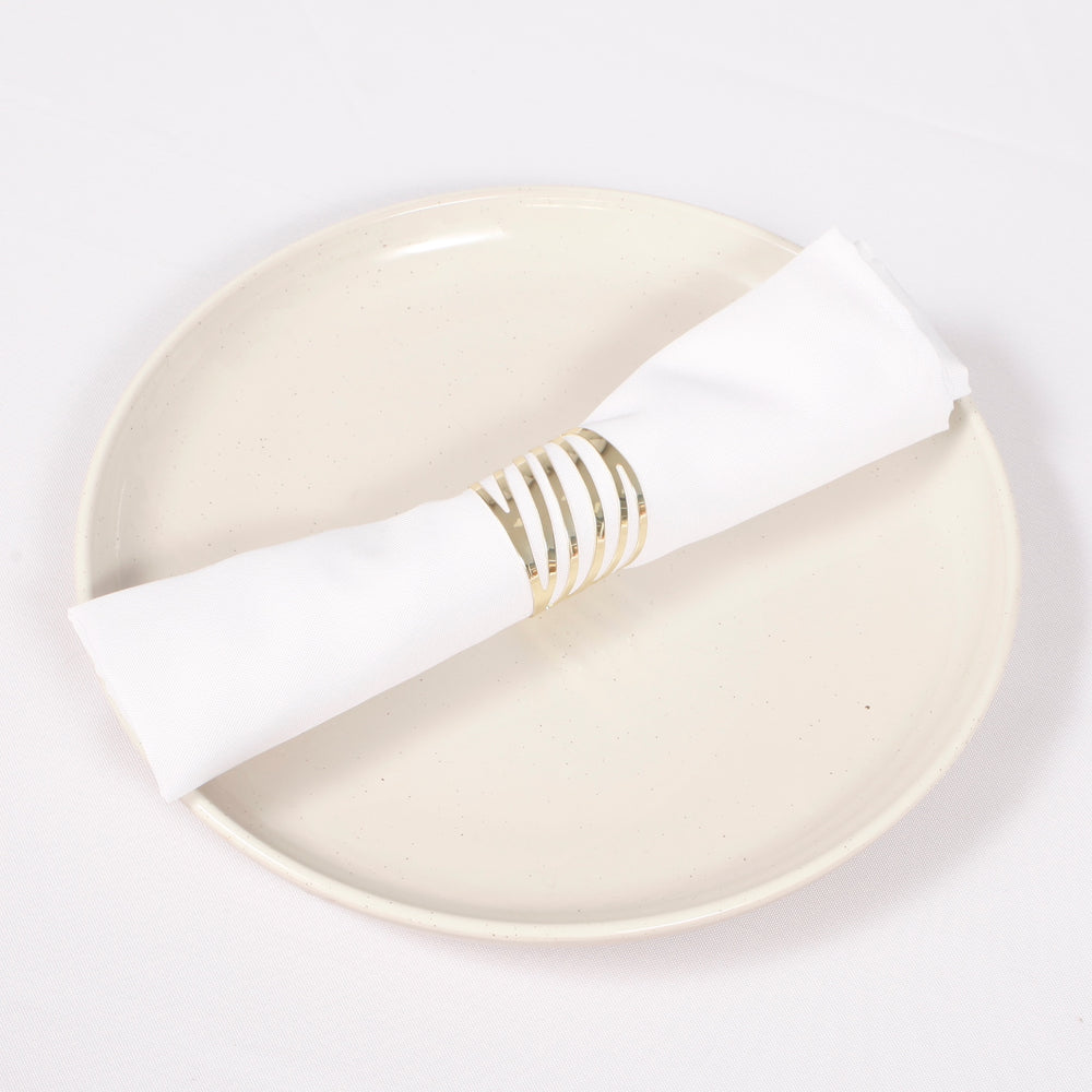 Gold Napkin Ring - Modern Linear Cut Out with napkin on a plate