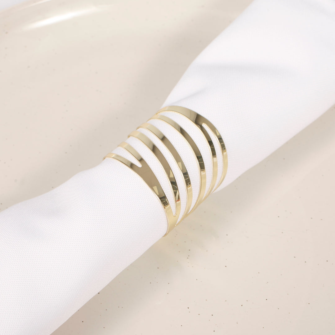 Gold Napkin Ring - Modern Linear Cut Out close up with napkin