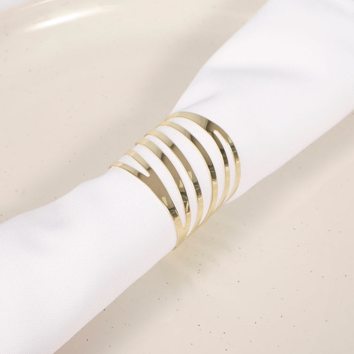 Gold Napkin Ring - Modern Linear Cut Out close up with napkin