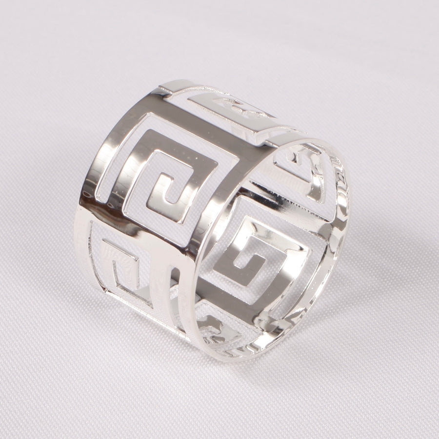 Silver Napkin Ring - Geometric Luxe Meander