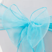Organza Chair Sash close up view of bow - Electric Blue