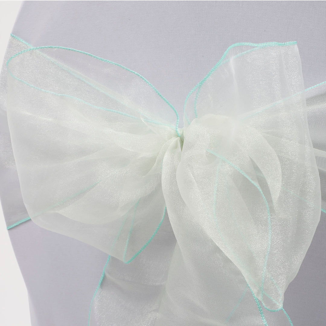 Organza Chair Sash close up view of bow - Mint