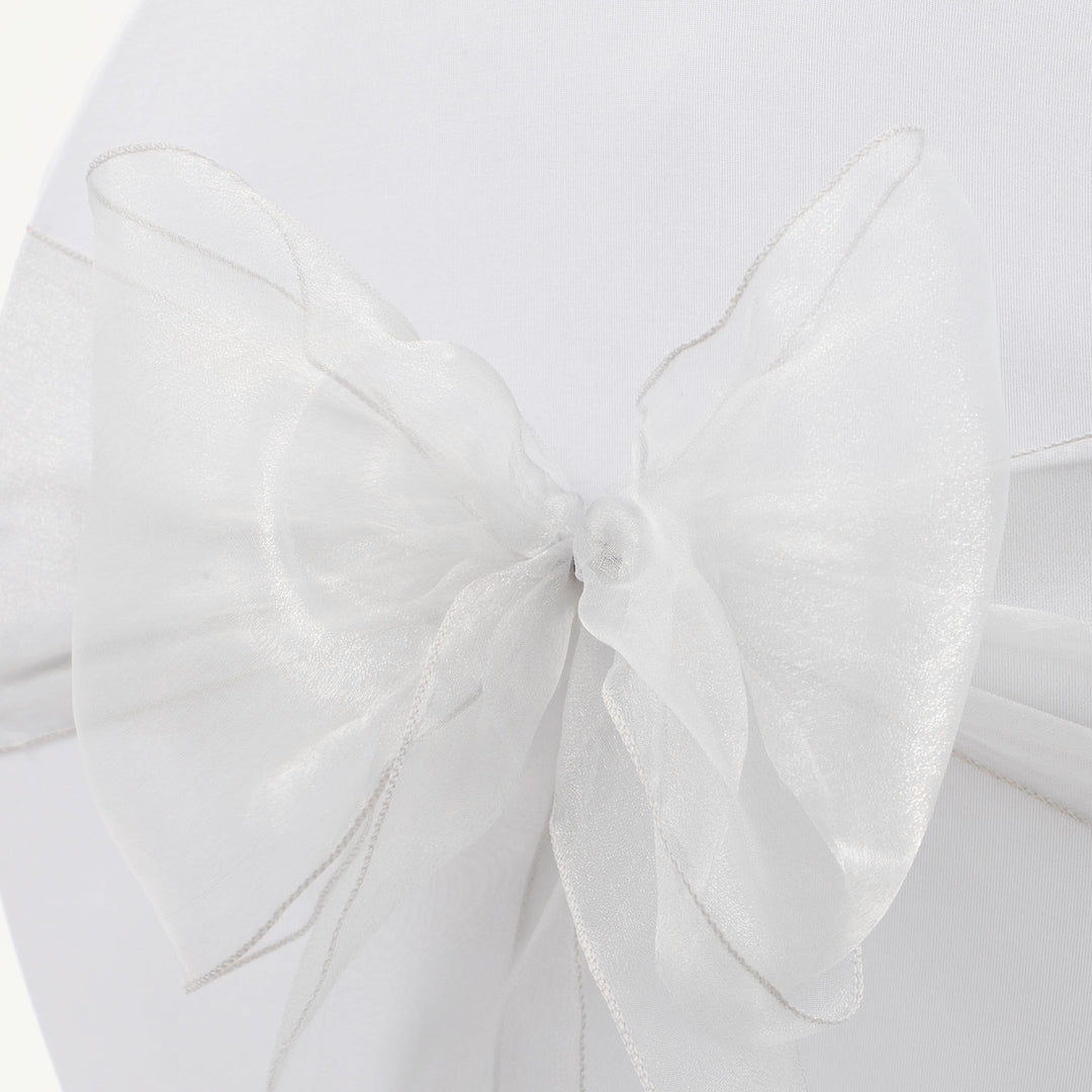 Organza Chair Sashes - White, close up of bow